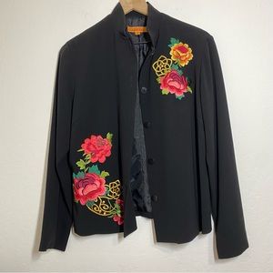 Harari Women’s S Floral Embroidered Silk Lined Blazer Jacket Button up